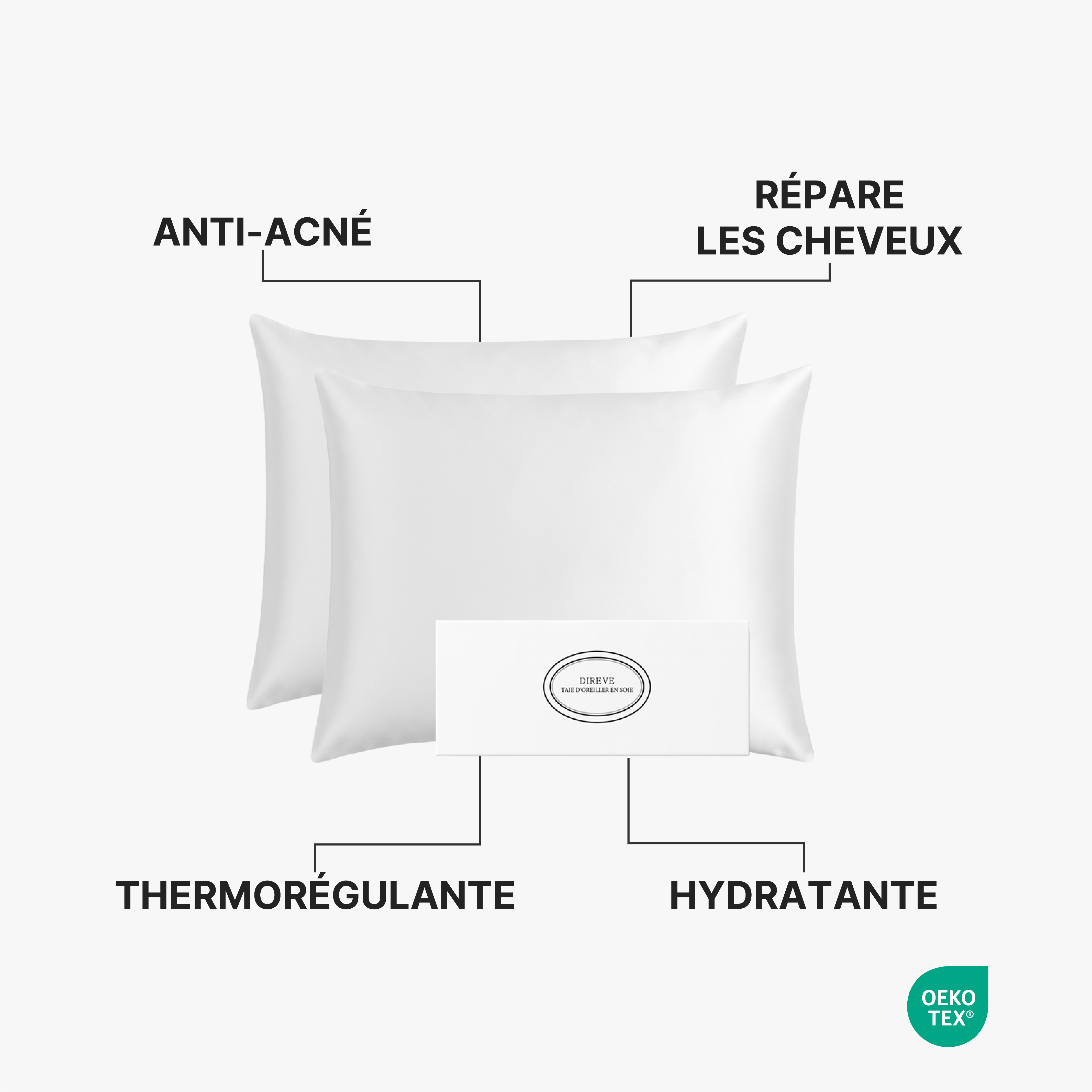 Pack de 2 Taies d'oreiller 100% Pure Soie